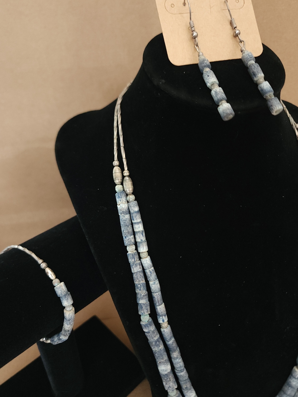Denim Coral Necklace, Bracelet & Earrings Set, Liquid Silver.
